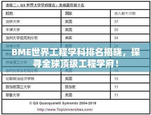 BME世界工程学科排名揭晓,探寻全球顶级工程学府!