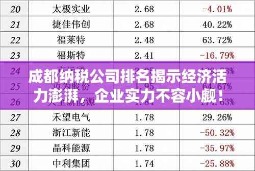 成都纳税公司排名揭示经济活力澎湃,企业实力不容小觑!