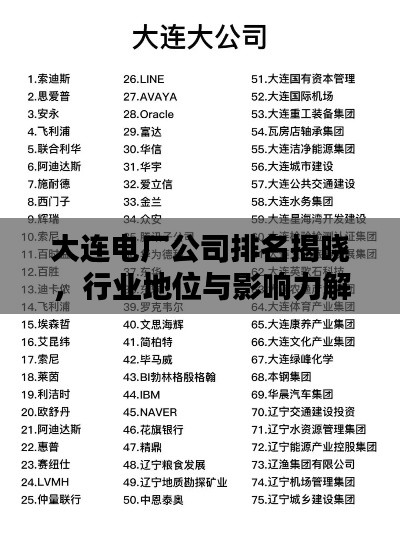 大连电厂公司排名揭晓,行业地位与影响力解析